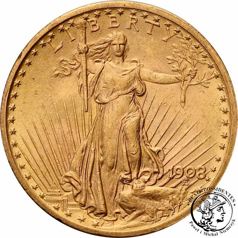 USA 20 dolarów 1908 NO MOTTO st.1